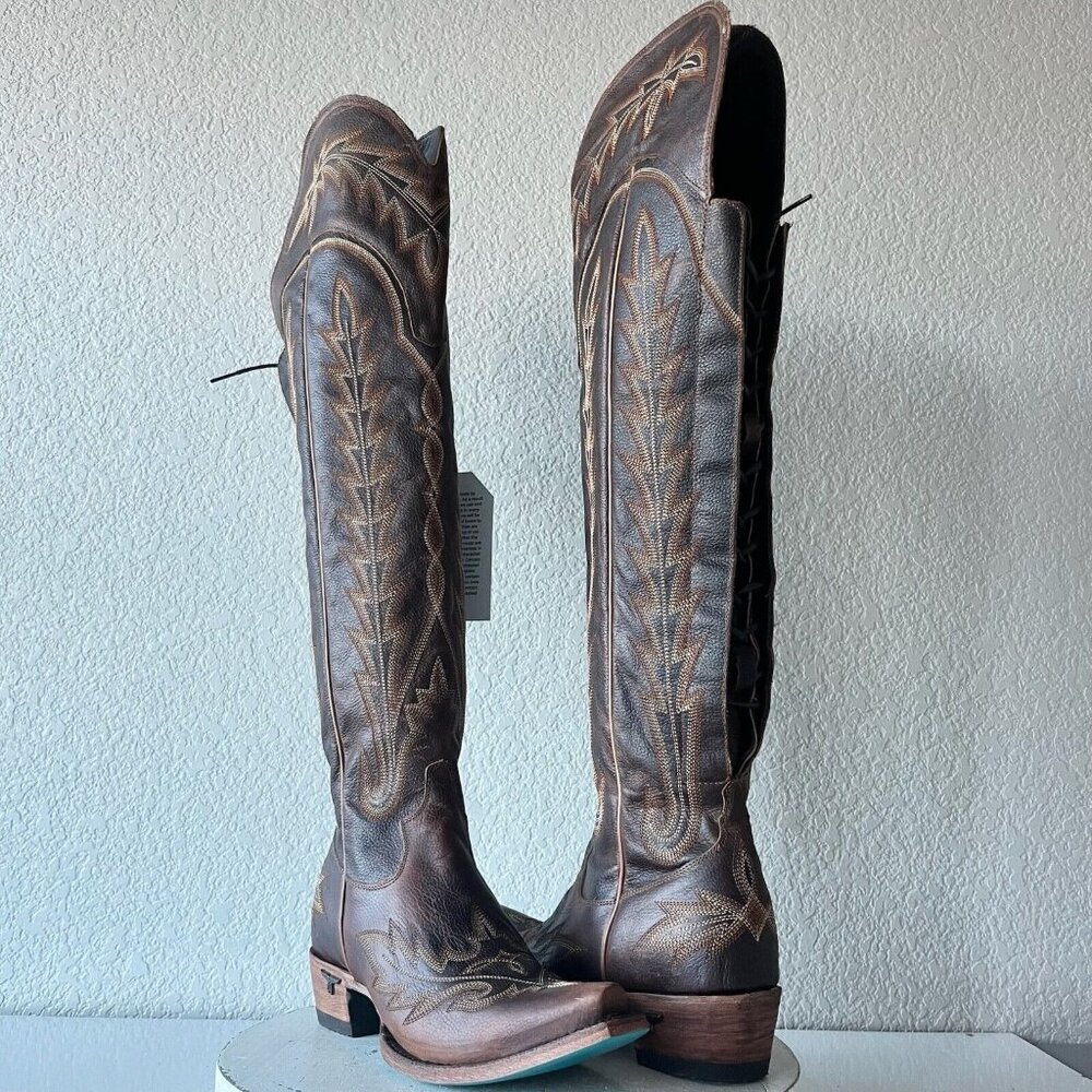 Lane LEXINGTON Over the Knee Womens Cowboy Boots 7.5 Western Style Brown Leather